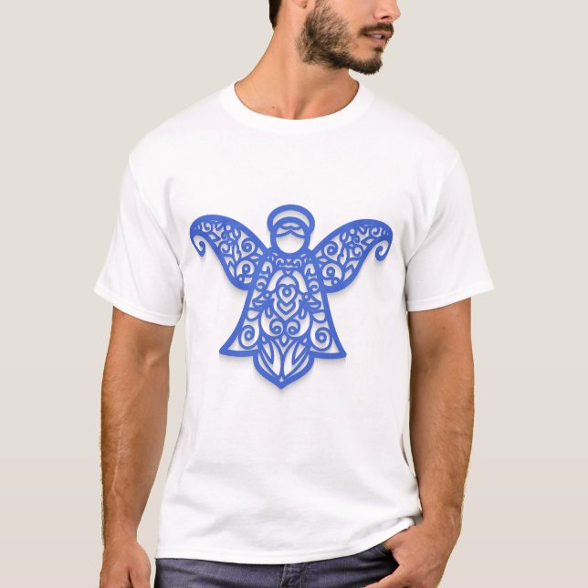 Camiseta Blue Filigree Angel Silhouette Ornate Lace (Anverso)