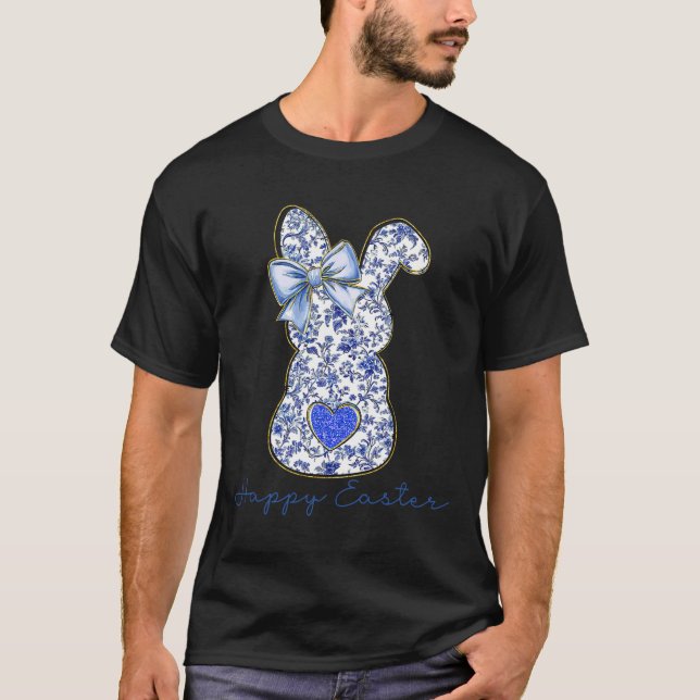 Camiseta Blue Floral Toile Chinoiserie Bunny Easter For Gir (Anverso)