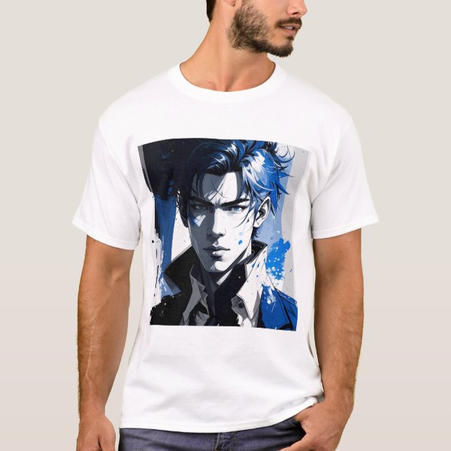 Camiseta Blue Gaze – Stylized Portrait in Paint and Motion (Anverso)