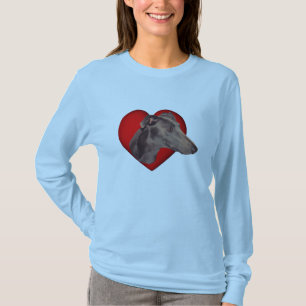 Camiseta Blue Greyhound Face Red Heart Dog