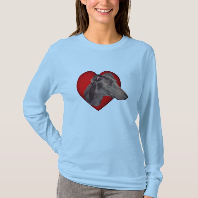 Camiseta Blue Greyhound Face Red Heart Dog  (Anverso)