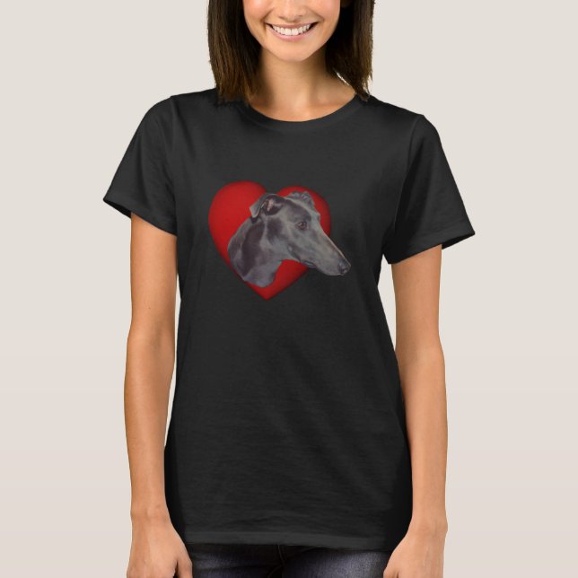 Camiseta Blue Greyhound Face Red Heart Dog  (Anverso)