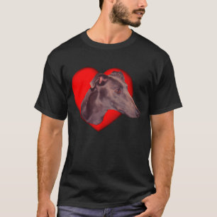 Camiseta Blue Greyhound Face Red Heart Dog