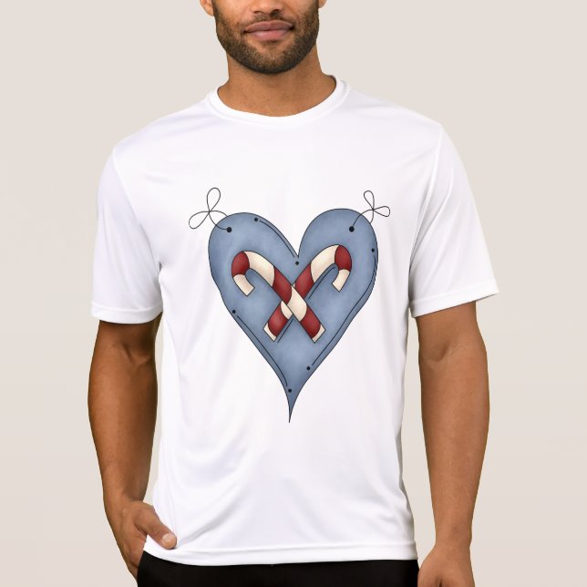 Camiseta Blue Heart with Candy Canes Country Christmas (Anverso)