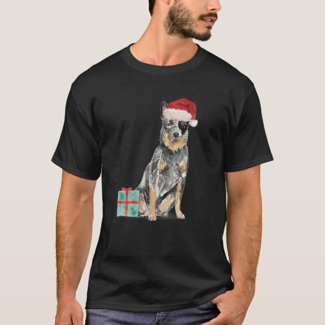 Camiseta Blue Heeler Herding Aussie Puppy Navidades Santa H (Anverso)