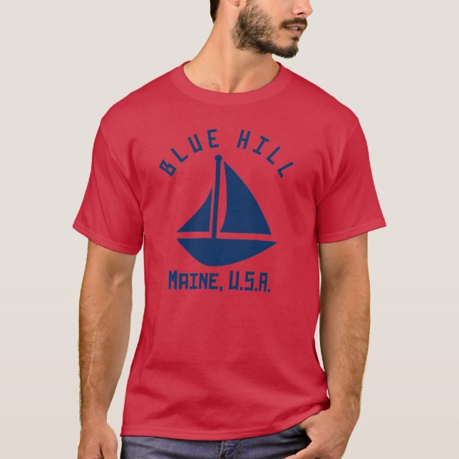Camiseta Blue Hill Maine Vela Nave Blue Text Abs (Anverso)