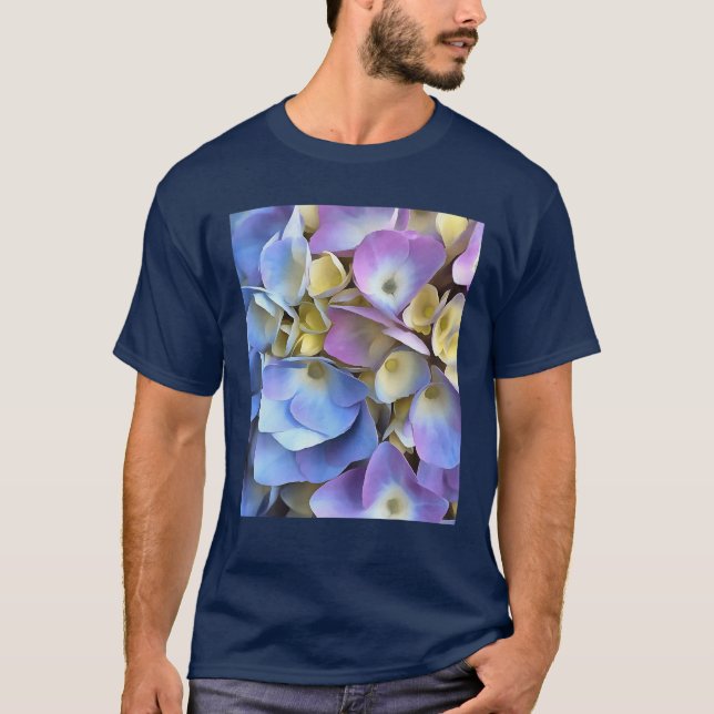 Camiseta Blue Hydrangea Shrub Bossom artístico (Anverso)