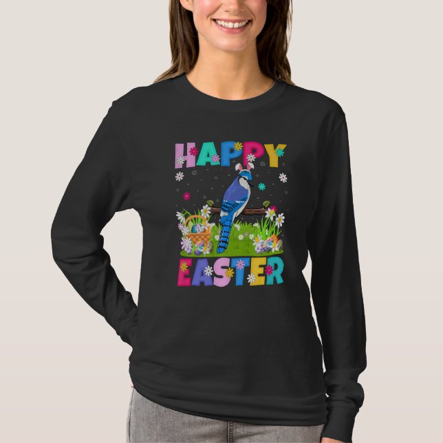 Camiseta Blue Jay Bird Happy Easter Bunny Blue Jay Easter S (Anverso)