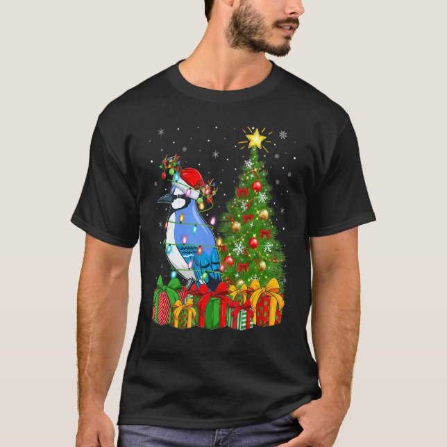 Camiseta Blue Jay Bird   Xmas Holiday Santa Blue Jay Christ (Anverso)