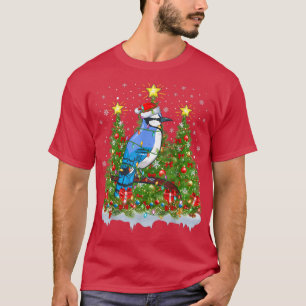 Camiseta Blue Jay Bird Xmas Lights Santa Blue Jay Christmas