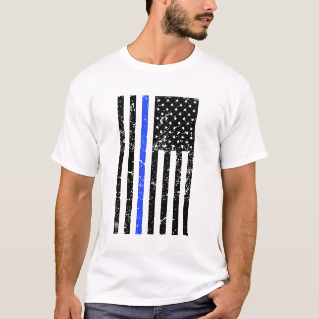 Camiseta Blue Line fino - bandera de los E.E.U.U. - policía (Anverso)
