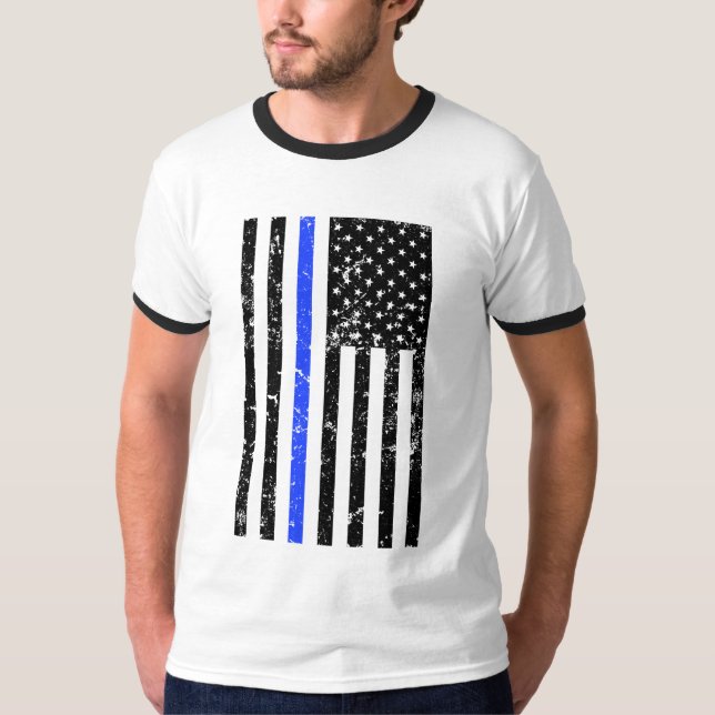 Camiseta Blue Line fino - oficial de policía - bandera (Anverso)