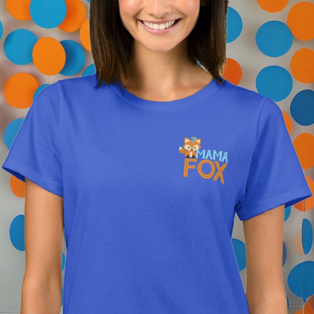 Camiseta Blue Mama Fox Wild One Woodland Birthday T-Shirt (Royal Blue Mama Fox Party Shirt for Baby Shower or Birthday)