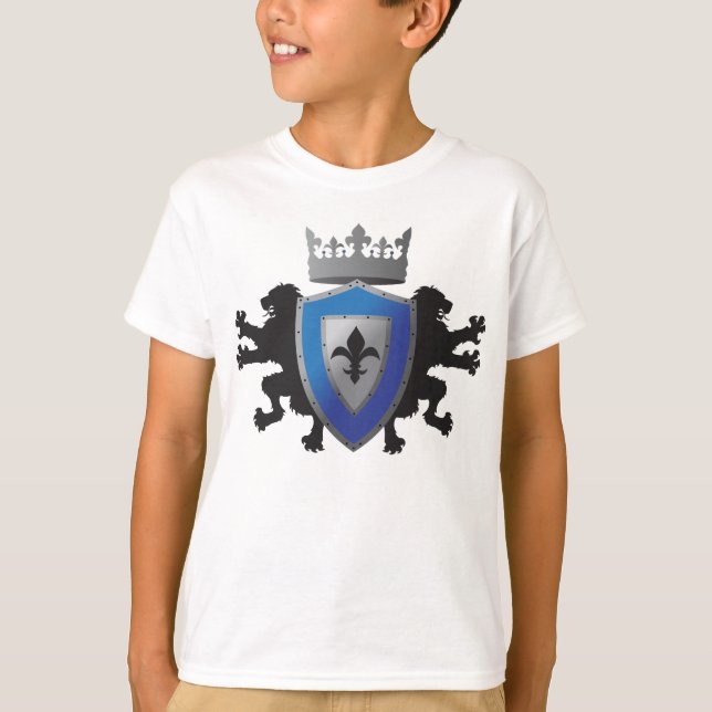 Camiseta Blue Medieval Lion Heraldry Boy's Ringer T-Shirt (Anverso)