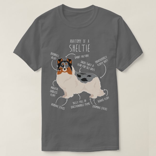 Camiseta Blue Merle Sheltie Shetland Sheepdog Anatomía 1 (Diseño del anverso)
