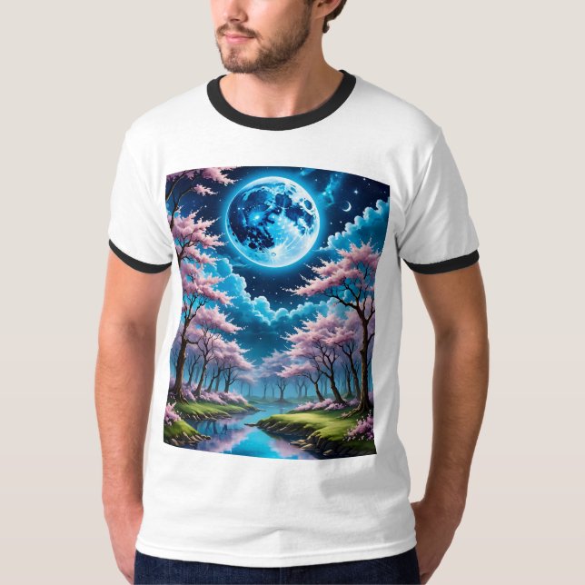 Camiseta Blue Moon and Cherry Blossom Tshirt Art (Anverso)
