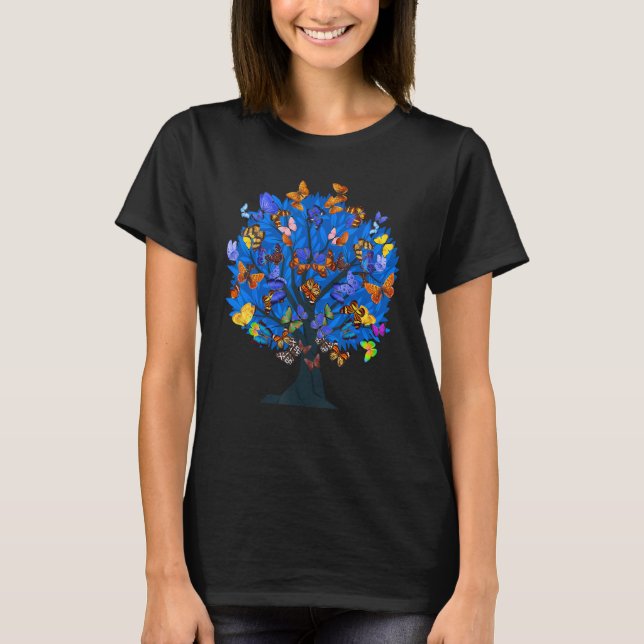 Camiseta Blue Morpho Butterfly Swarm Butterflies Trees Butt (Anverso)