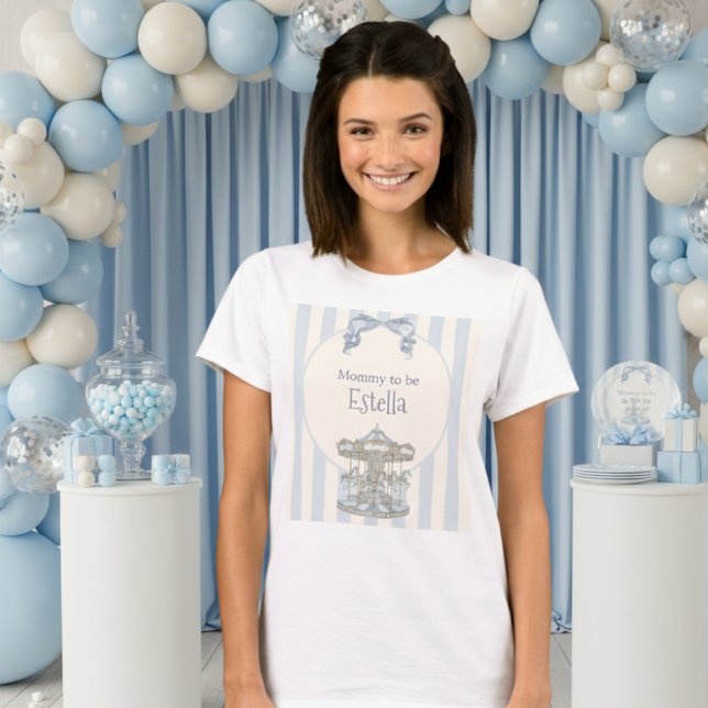 Camiseta Blue Oh Boy Bow Carousel Watercolor Baby Shower (Subido por el creador)
