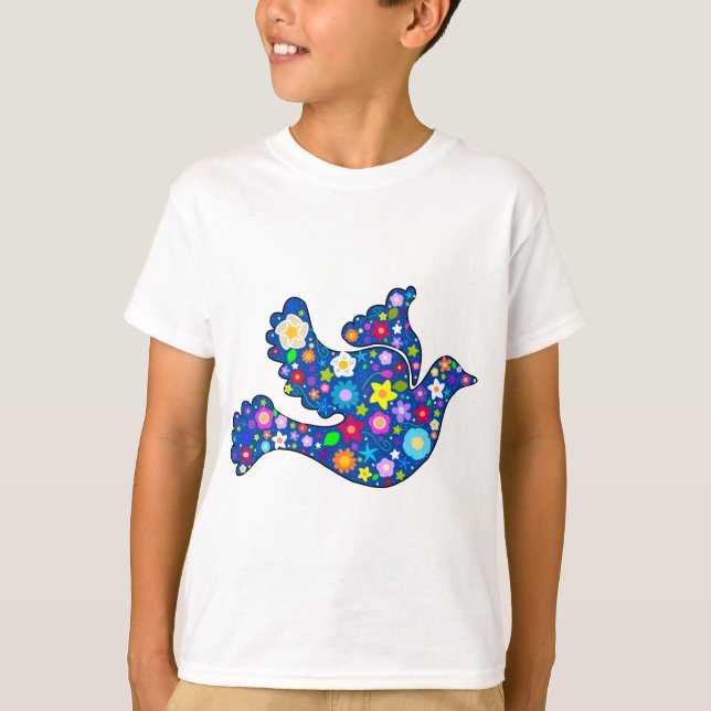 Camiseta Blue Peace Dove hecho de flores decorativas (Anverso)
