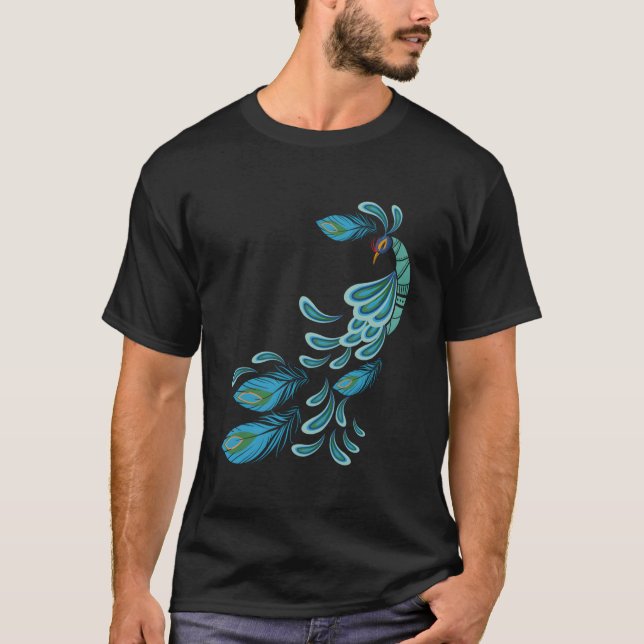 Camiseta Blue Peacock Print Teal Feathers I Peacock (Anverso)