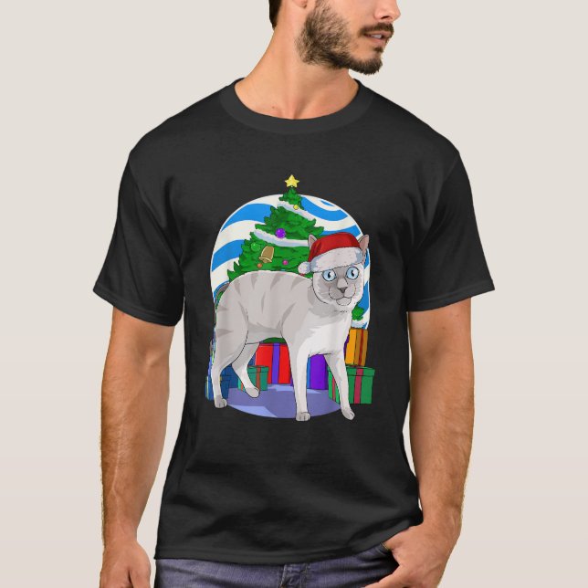 Camiseta Blue Point Siamese Cat Cuate Santa Christmas Tree  (Anverso)