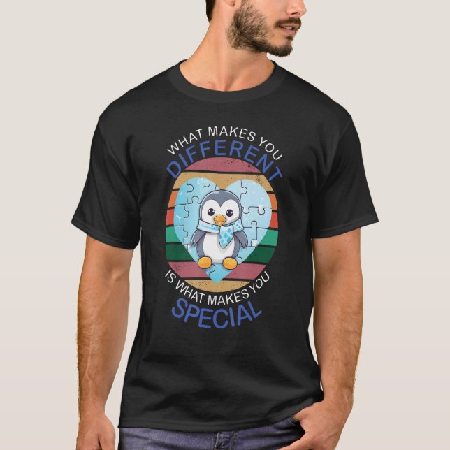 Camiseta Blue Puzzle Autism Child Awareness Penguin (Anverso)