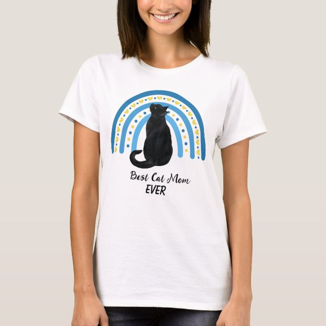 Camiseta Blue Rainbow Best Black Cat Mom (Anverso)