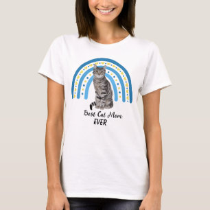 Camiseta Blue Rainbow Mejor Gray Tabby Cat Mom
