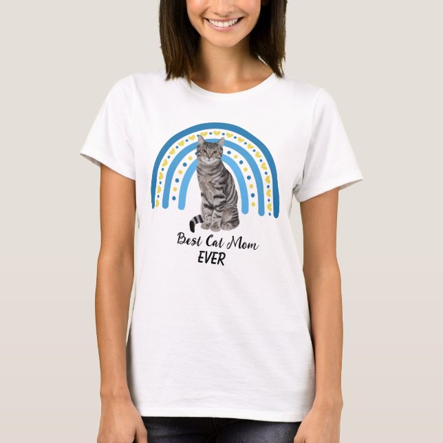 Camiseta Blue Rainbow Mejor Gray Tabby Cat Mom (Anverso)