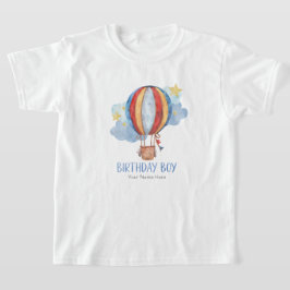 Camiseta Blue Red Hot Air Balloon Stars Feliz cumpleaños