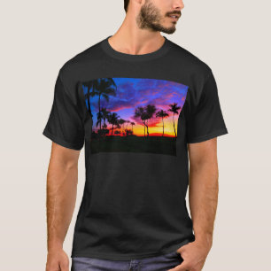 Camiseta Blue Red Sunset Exotic Hawaiian Beach Palm Trees