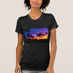 Camiseta Blue Red Sunset Exotic Hawaiian Beach Palm Trees