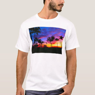 Camiseta Blue Red Sunset Exotic Hawaiian Beach Palm Trees