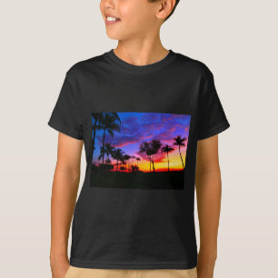 Camiseta Blue Red Sunset Exotic Hawaiian Beach Palm Trees