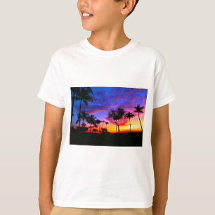 Camiseta Blue Red Sunset Exotic Hawaiian Beach Palm Trees