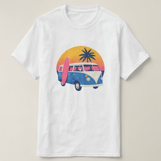 Camiseta Blue Retro Van and Pink Sunset (Diseño del anverso)
