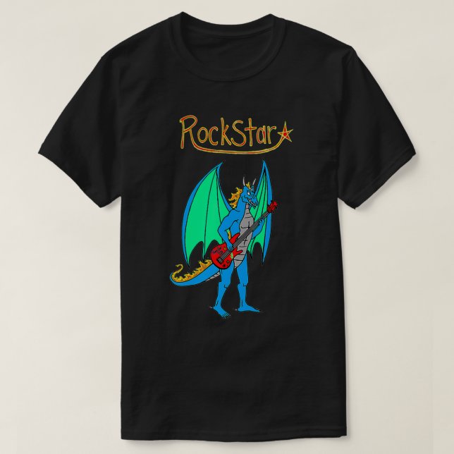 Camiseta Blue Rockstar Jammin' Dragon with Guitar Premium  (Diseño del anverso)