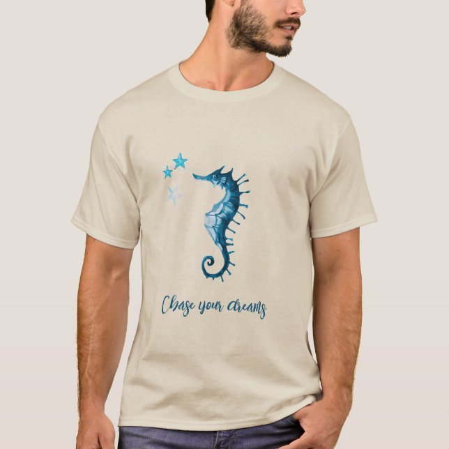 Camiseta Blue Seahorse Inspiradora cita sobre los sueños (Anverso)