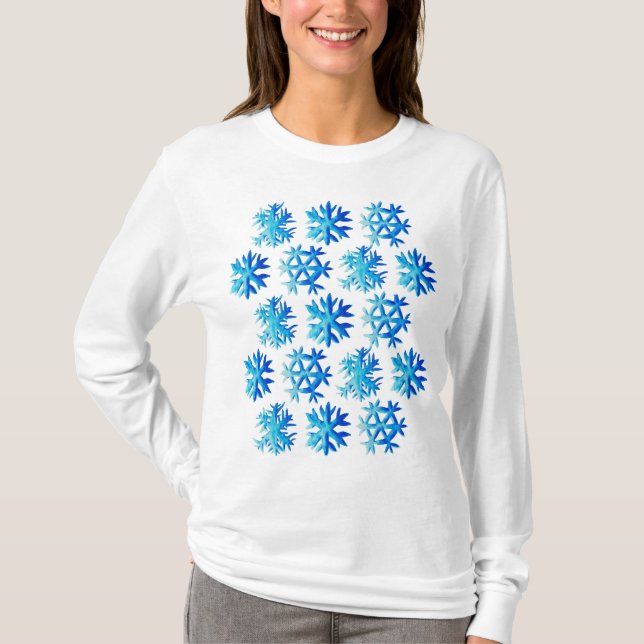 Camiseta Blue Snowflake Watercolor Winter Art (Anverso)