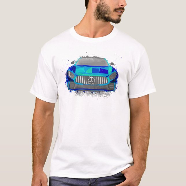 Camiseta Blue Sports Car Ilustracion en acuarela (Anverso)