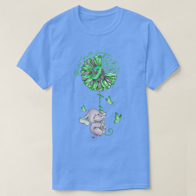 Camiseta Blue Sunflower Elephan Outfit Spread Mental Health (Diseño del anverso)