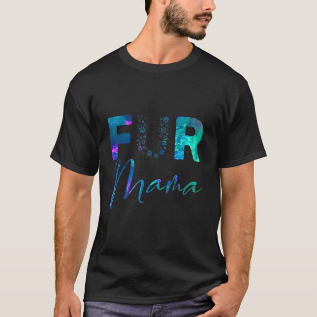 Camiseta Blue teal purple Fur mama paw print heart puppy do (Anverso)