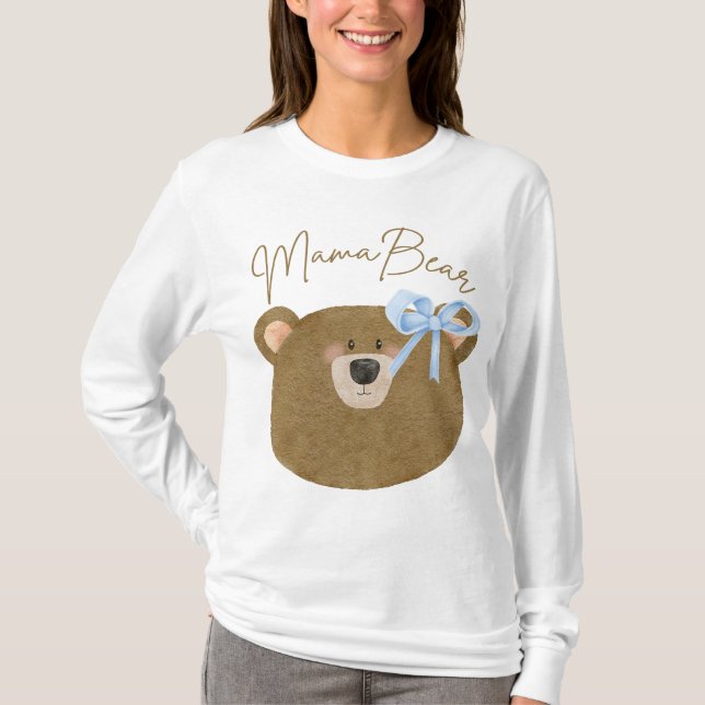 Camiseta Blue Teddy Bearly Wait Mama Bear Boy Baby Shower (Anverso)