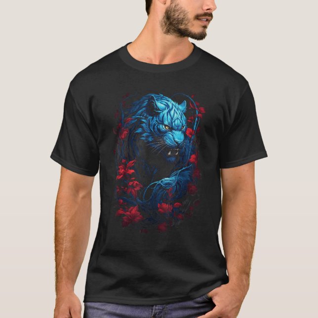 Camiseta Blue Tiger Floral Animal Graphic for Men Women Boy (Anverso)