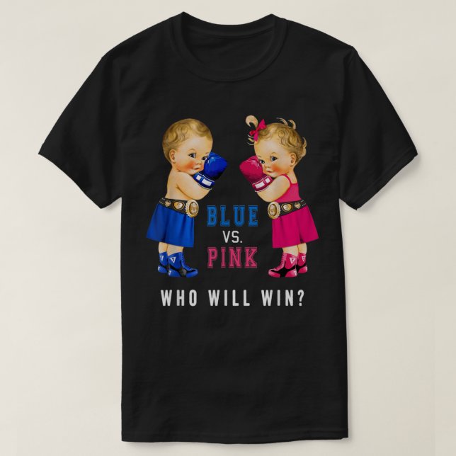 Camiseta Blue vs Pink Boxing Babies Gender Reveal Party T-4 (Diseño del anverso)
