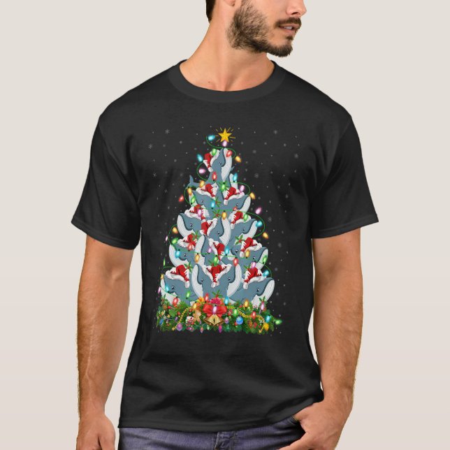 Camiseta Blue Whale  Xmas Lights Santa Blue Whale Christmas (Anverso)