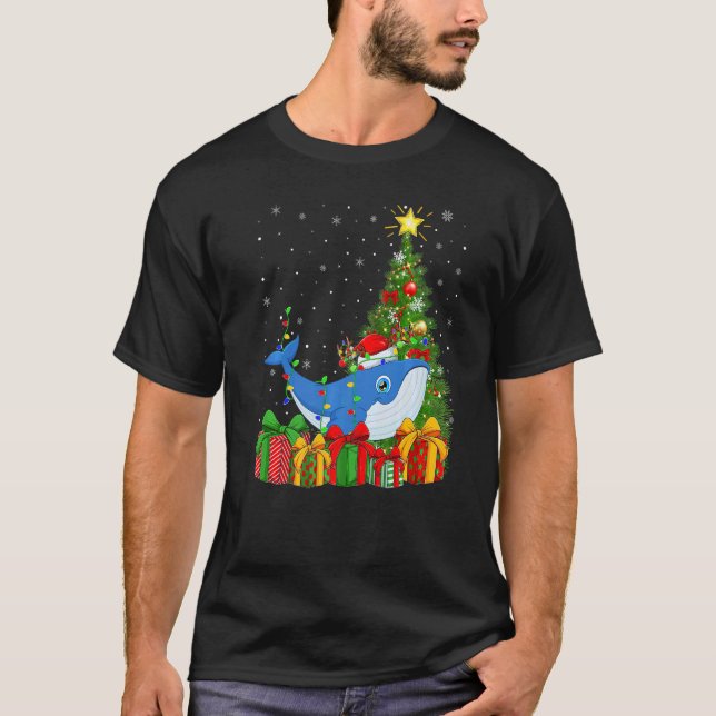 Camiseta Blue Whale  Xmas Lights Santa Blue Whale Christmas (Anverso)