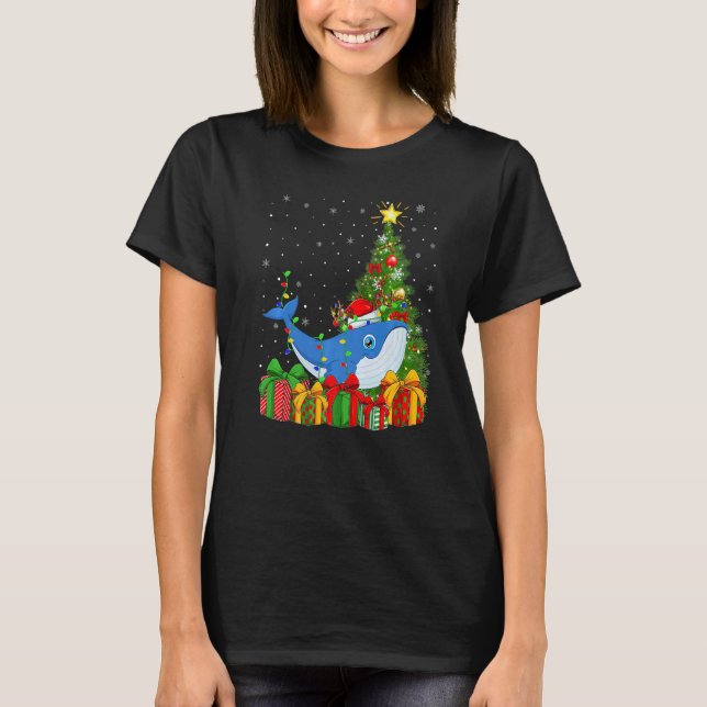 Camiseta Blue Whale  Xmas Lights Santa Blue Whale Christmas (Anverso)