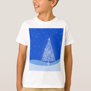 Camiseta Blue White Merry Christmas Tree Stars Night Light