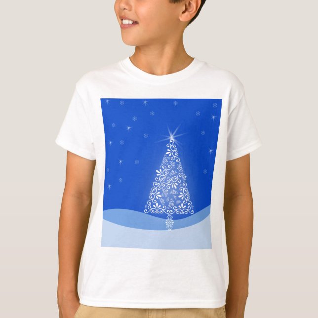 Camiseta Blue White Merry Christmas Tree Stars Night Light (Anverso)